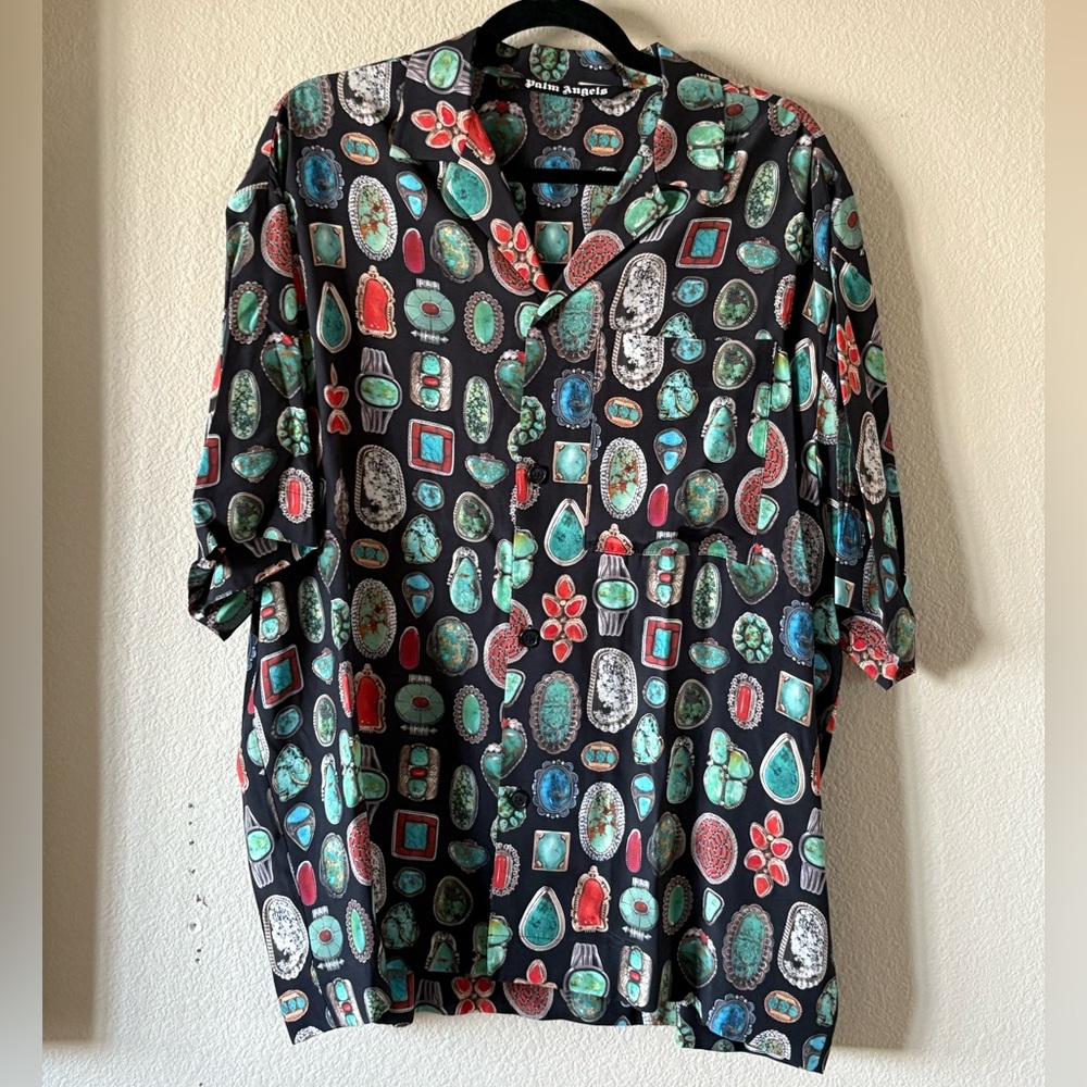 Palm Angels Jewels Bowling Patterned Shirt Black Multicolor Size EU 50